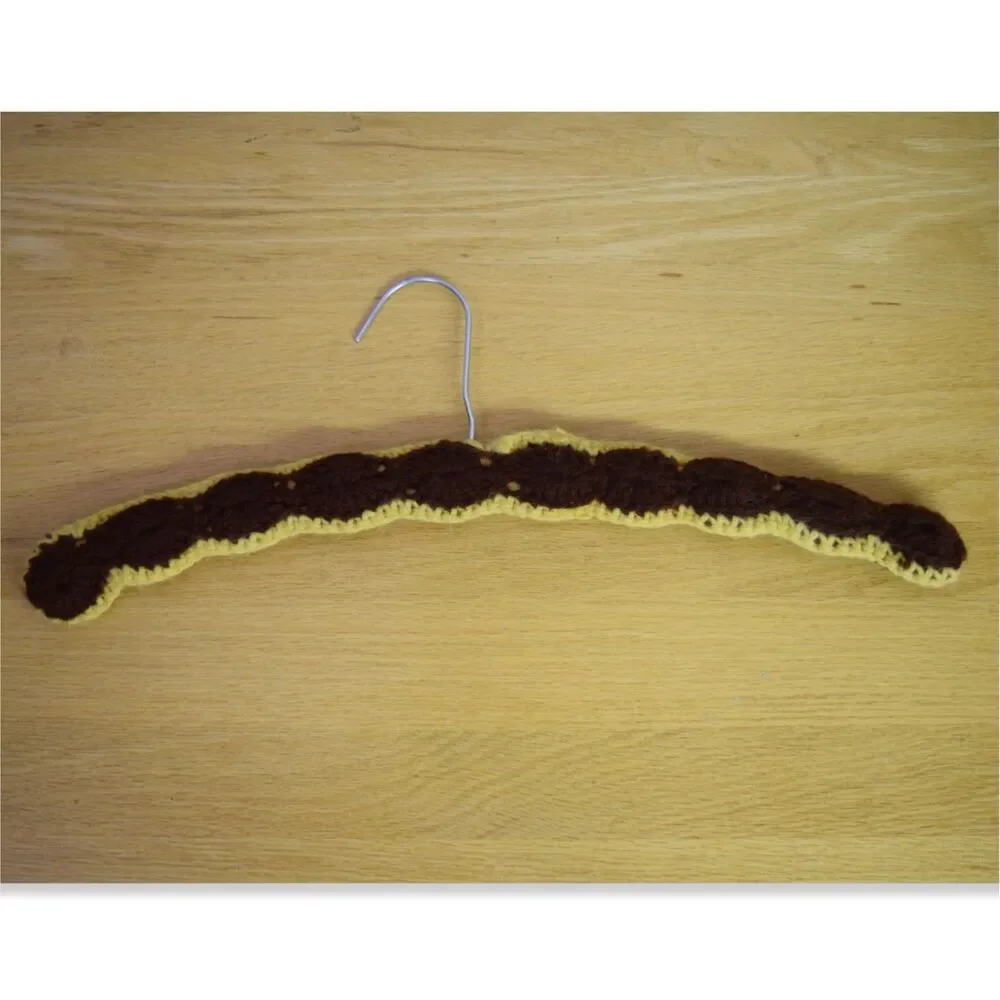 Grandma Crochet Vintage Wood Hanger Mid Century Modern Single Brown Gold Yellow